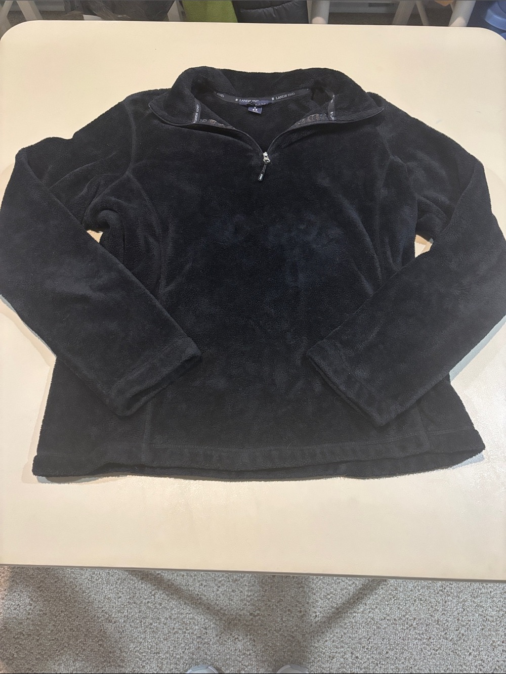 Lands' End Black Plush Fleece Pullover Top 1/4 Zip Size S 6-8